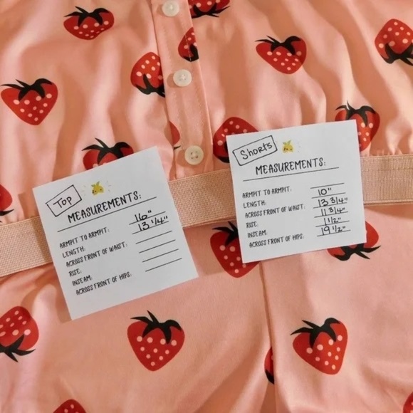NEW!! STRAWBERRY Print Red Pink Cropped Loungewear Two Piece Set X-Large - Picture 11 of 12